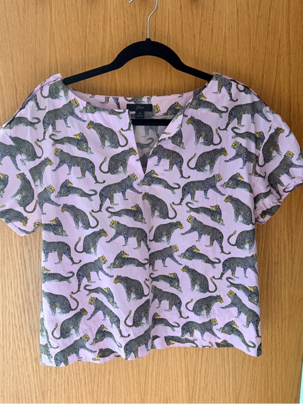 J. Crew Pink Leopard Motif Short Sleeve Top